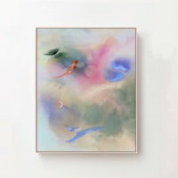 an abstract painting of a bird in a blue sky