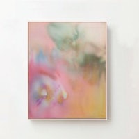 a pink and yellow painting on a white wall